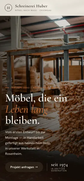 Website der Schreinerei Huber — mobil