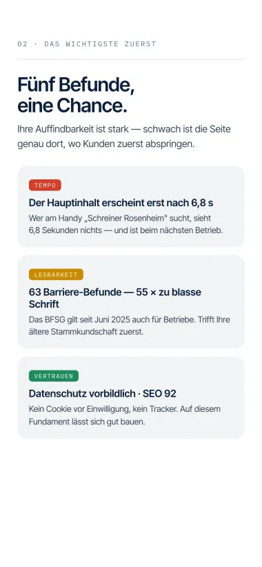 Website-Befund — Das Wichtigste