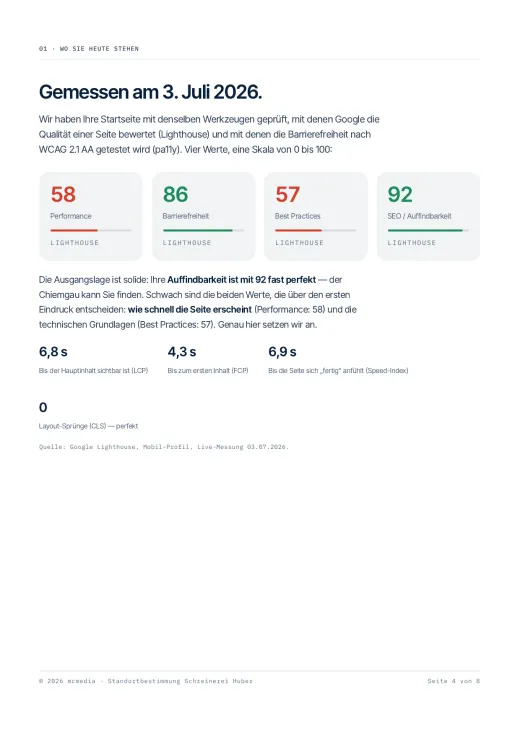 Website-Check — die gemessenen Scores (Beispiel)